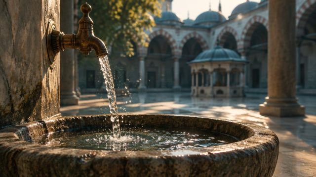 Abdestin Farz ve Sünnetleri – taş kurnaya akan abdest suyu