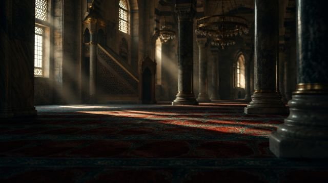 İbadet kategorisi – sabah ışığında cami içi